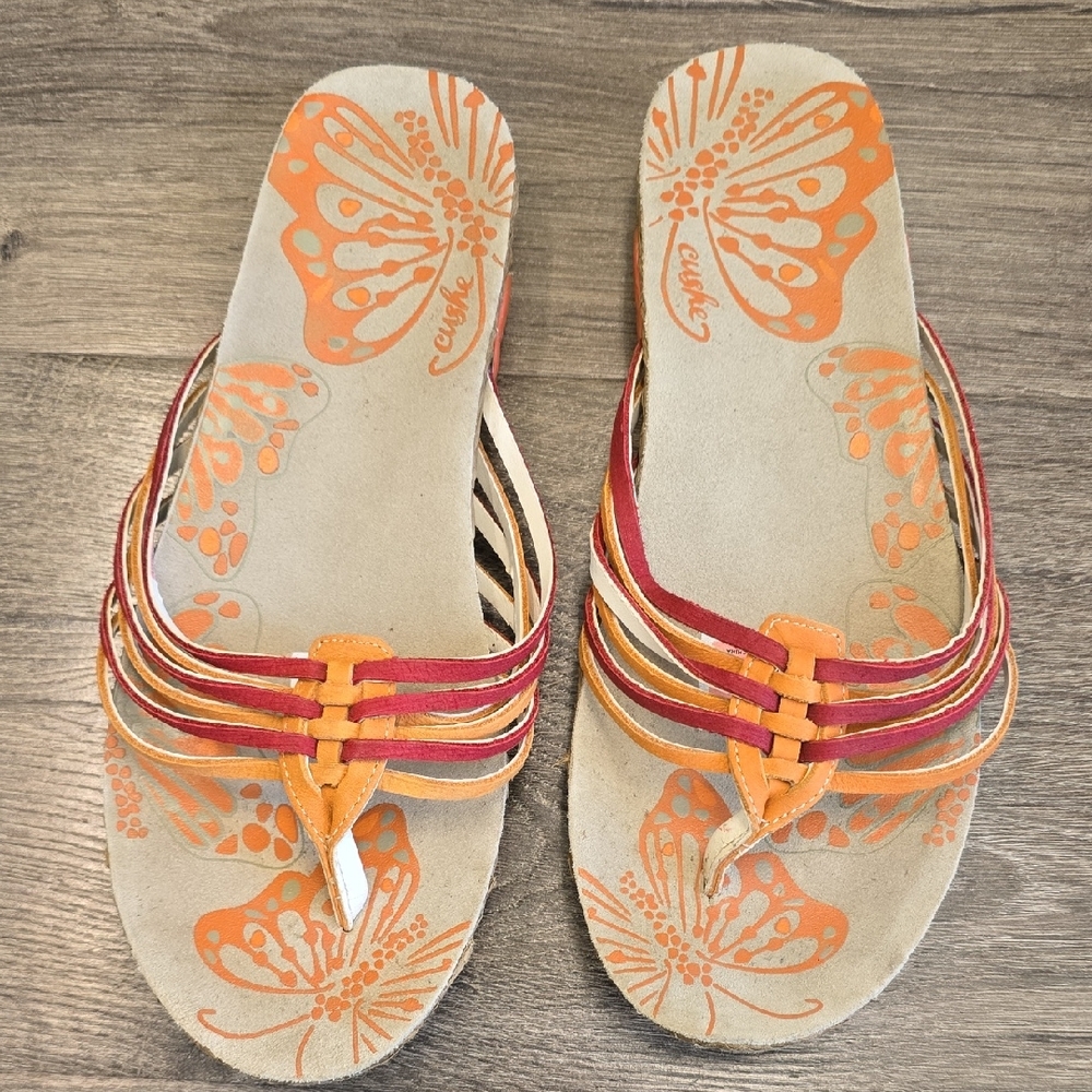 Cushe Orange and Pink Sandals with Decorative Design